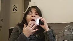 hot hungry mom talks to stepson on cell phone while he masturbates until he finishes