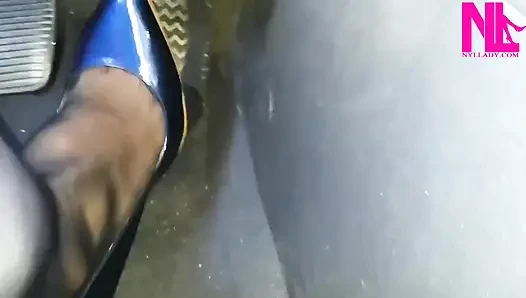 Sensual Driving in Pattent Blue Buffalo Super Sexy Pumps
