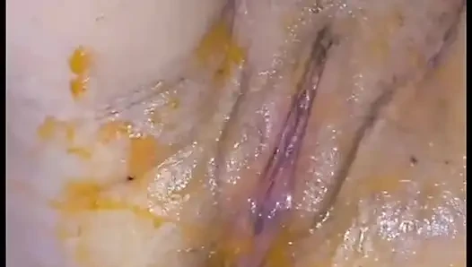 Messy spunk and food filled cunt