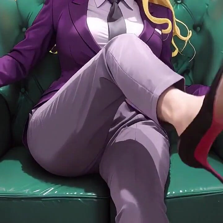 Blonde Boss in Purple Suit! Cyberpunk City Vs. Private Bedroom Contrast, Lazy Poses, Finger on Lips, Body Already Soaked!
