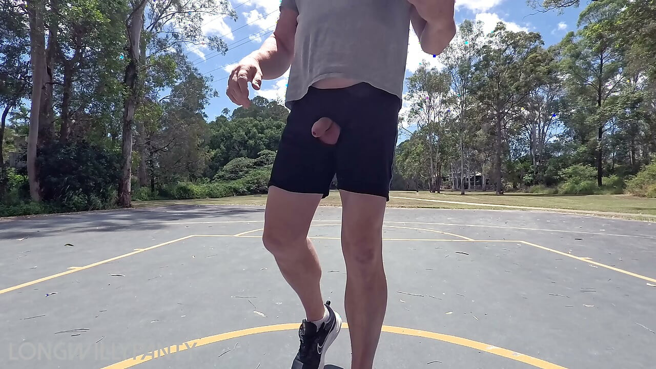 Straight guy hanging out his uncut cock at the public space.