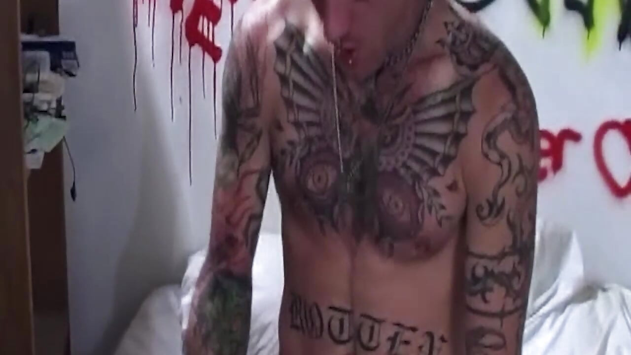 Tattooed Brunette MILF Fingers Thick Cum From Dripping Pussy