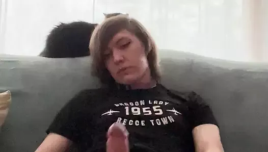 Femboy almost gets caught jerking off in the Living room