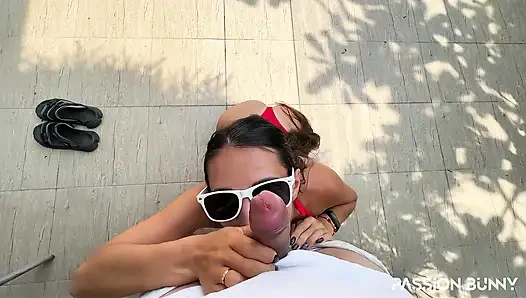 Almost Caught with Risky Blowjob & Pee Near Neighbor House
