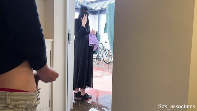 SCARED BUT CURIOUS! Muslim pregnant neighbour in niqab caught me jerking off and asked me to let her touch my uncut dick