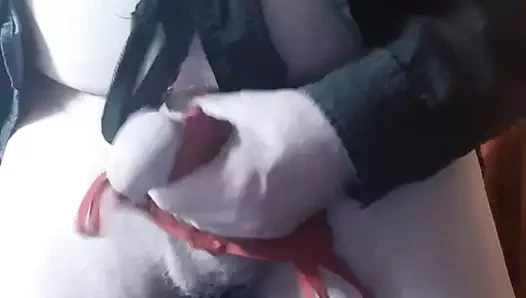 My husband pig jerks off in my panties watching my videos an