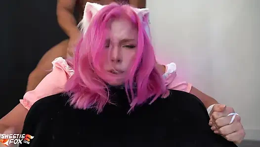 Pink Haired Girl Deep Sucking Dick and had Anal Sex until Cum Inside
