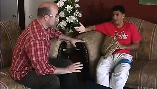 Guy licks and finger fucks a sexy blonde then she rides him on the sofa