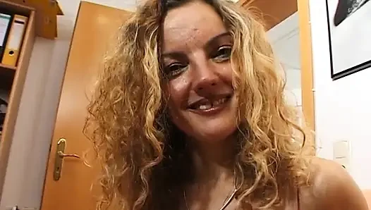Amazing blonde MILF whore sucks soft cock