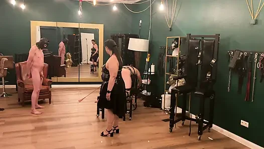 Latex Dommes Stretch Bound Slave's Ass Wide Open