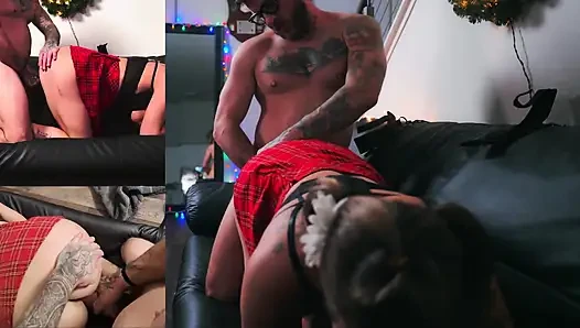 Heiße MILf-milf handschellen ihr lieblings-boytoy mit großem schwanz und bekommt eine gesichtsbesamung