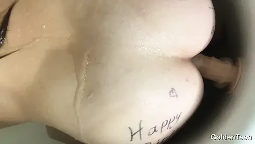 Ride Dildo Under Hot Shower - Happy Birthday Fan