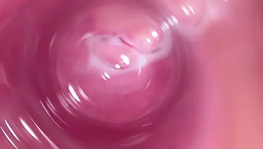 Kamera jauh di dalam memek krim remaja Mia