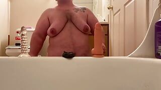 Hairy submissive ftm shows off oral skills on toys