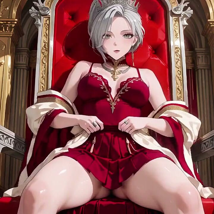 Silver Queen on the Golden Throne! Red Silk, Lazy Gaze, and a Teasing Glance That Melts You