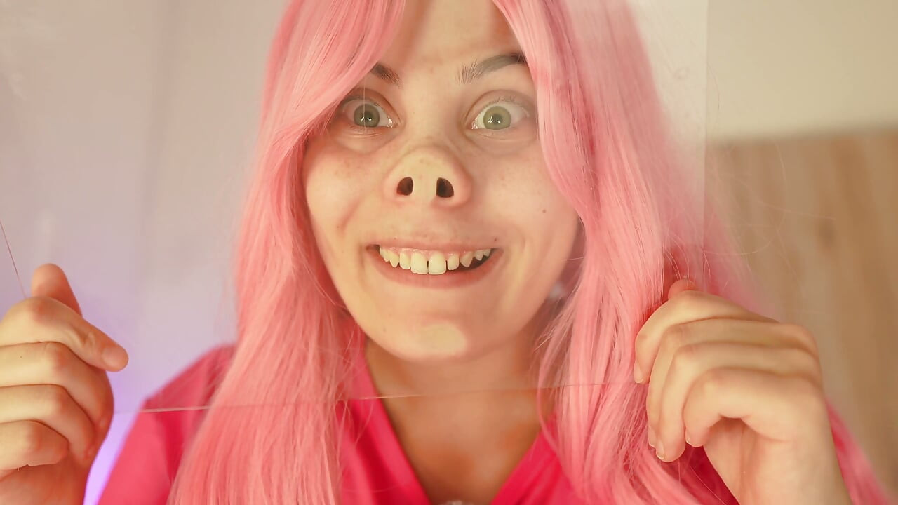 Fetish wajah konyol dan pignose di kaca