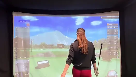 Trying to Golf in a Simulator with My Lush in! Trying Not to Cum While I Swing!