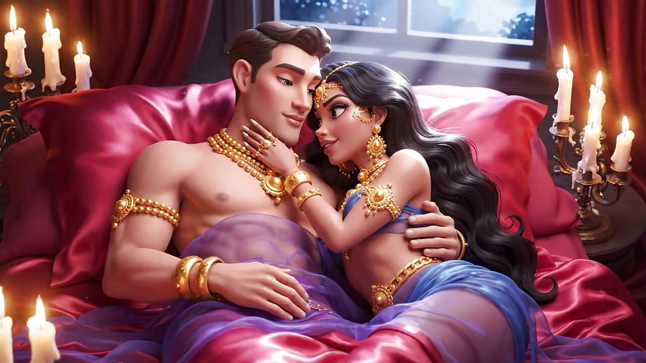 Erotic Cartoon Couple - Passionate Kissing & Romantic Foreplay in Candlelight