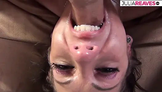 She enjoys it when the cum runs down her face into her mouth