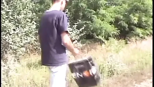 Bottom boy gets on his knees and deep throats a hard cock then fucks