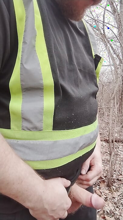 Fat guy jerking & cumming in forrest pt. 12