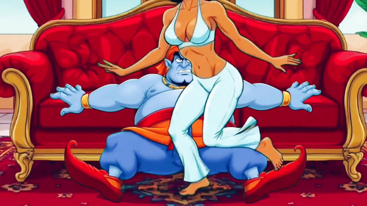 Sletterige prinses en een wellustige genie wrijven over een lamp