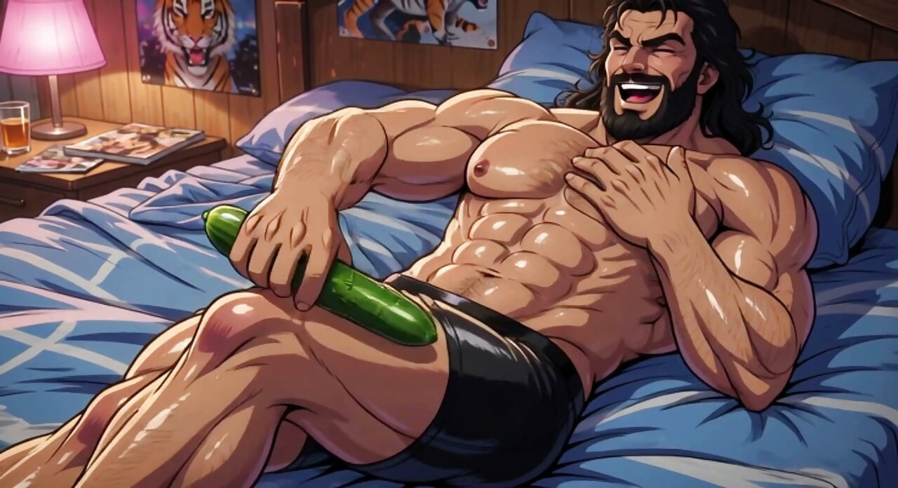 英俊的肌肉男在床上动画