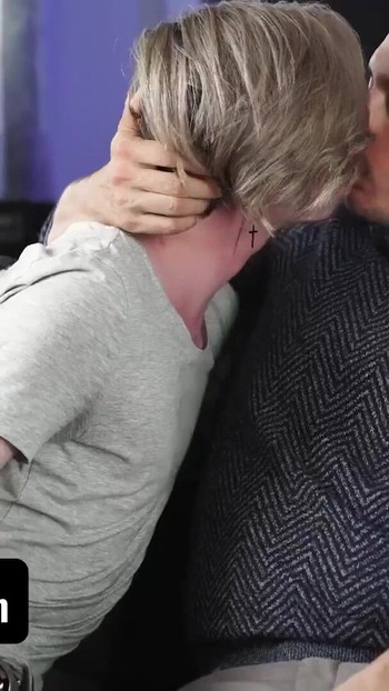 Emotional moment from "DadCreep - Cute Stepson Jordan Lake Gets His Bubble Butt Eaten And Drilled By Hot Latino Stepdad"