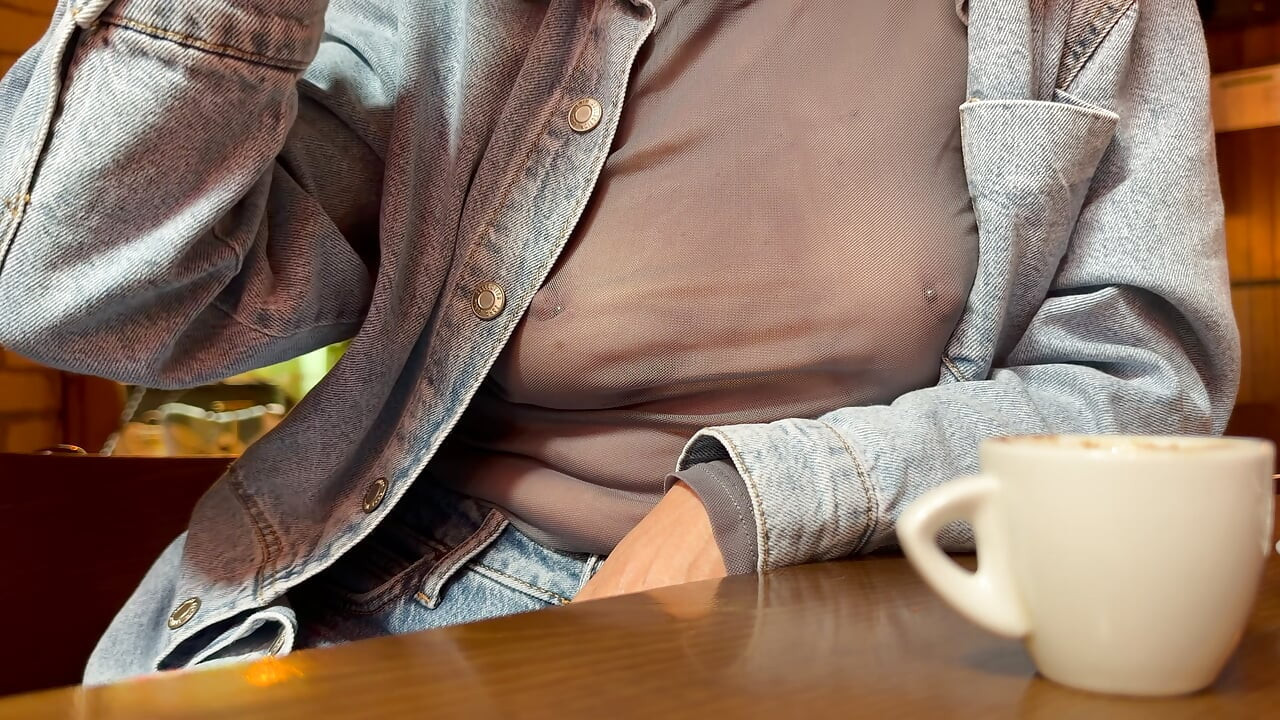 Completely exposing my boobs and nipples in a sheer blouse in a public place
