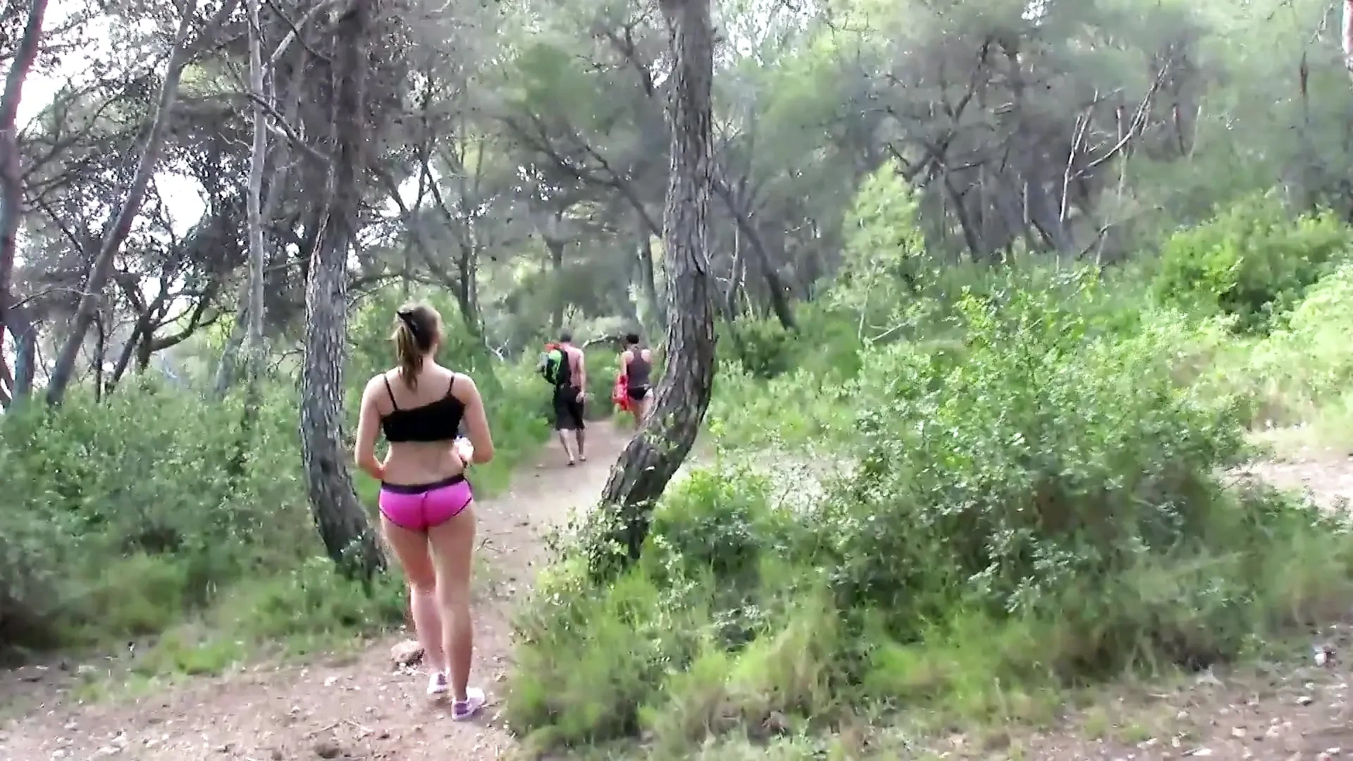 Girl in the woods waiting anxiously for her partner’s sperm