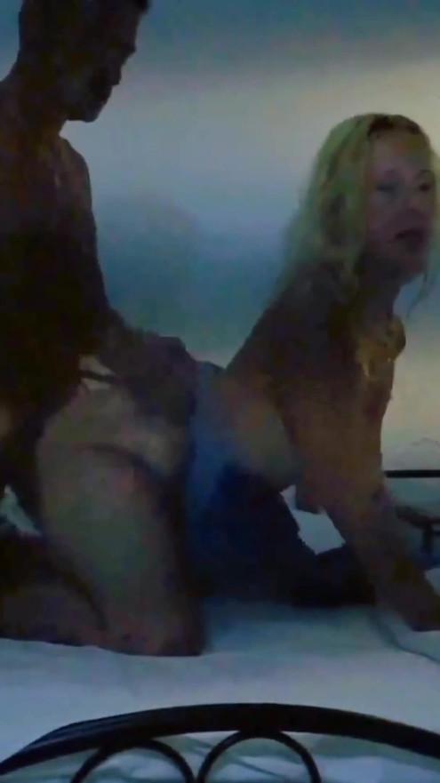 Selena's bed pleasure in a dusk
