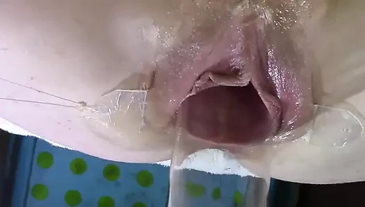 7 Very Close Spread Pussy Fucking with Dildo and Glass