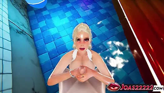 3D анимация у бассейна Jenny Summer - мокрый трах сисек, дрочка в воде, камшот глубокой глотки в хентай без цензуры
