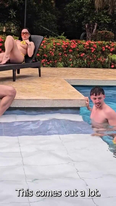 Mariana makes Yeri and Raul give her a double penetration in the pool in the rain | Clip 1