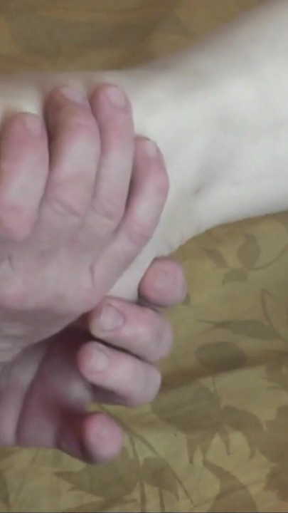 Thrilling moment from "Lover licks wife MILF feet in stockings, puts in doggy style, fuck pussy, jerks off and cum on feet."