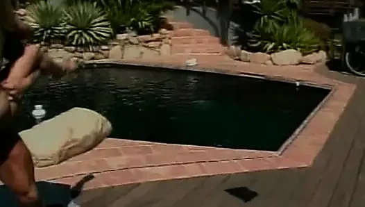 Top-class blonde whore rides dick outdoors