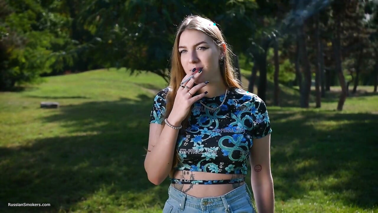 Seductive Russian Beauty Smoking Cigarette Studio Vibes