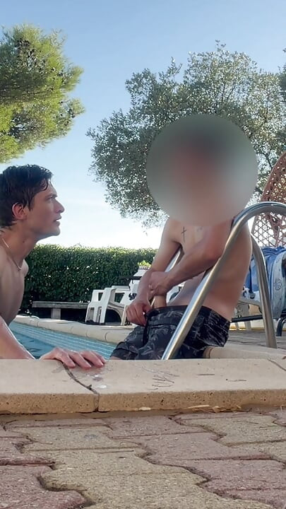 Suck me and swallow in the pool