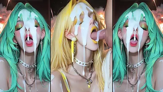 Chapter 2: Anime characters get their faces thoroughly covered in cum.