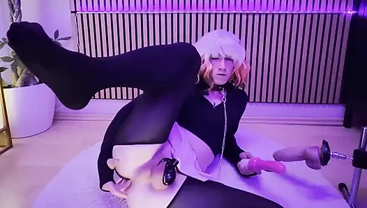 Sissy Anal Dildo Masturbation in Chastity Cage
