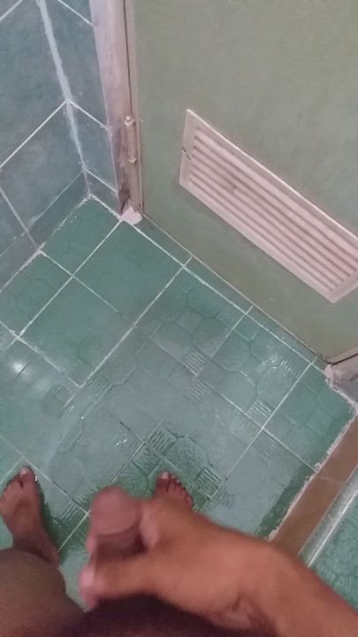Asian man jerking off in toilet after waching porn