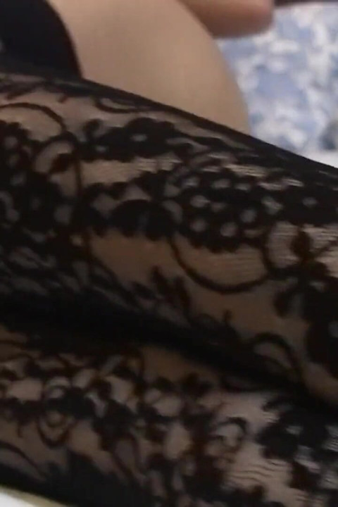 My long haired juicy stepsister in black stockings masturbates in my bed