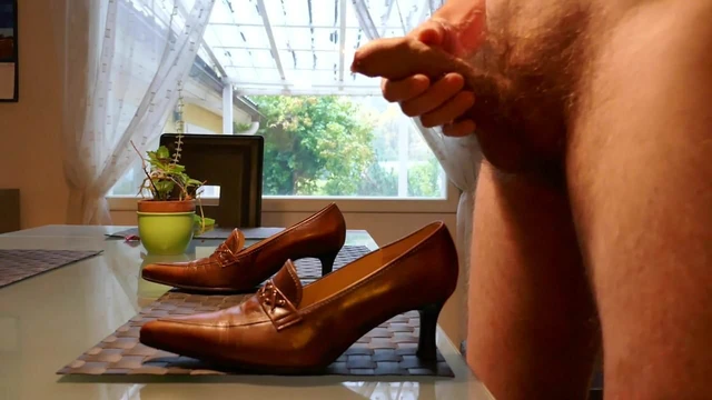 Cum in wifes brown spitz high heel