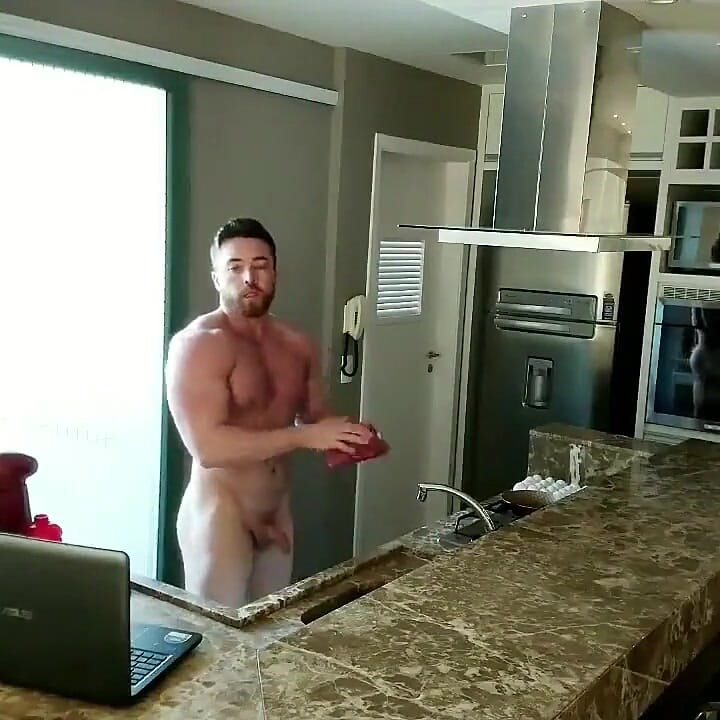 Культурист: блондинка, Rabudo, наслаждаясь на кухне