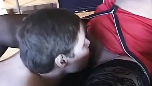 German Blonde Dirty MILF with Big Natural Tits Sucks a Hard Cock Cumming on Her Pussy