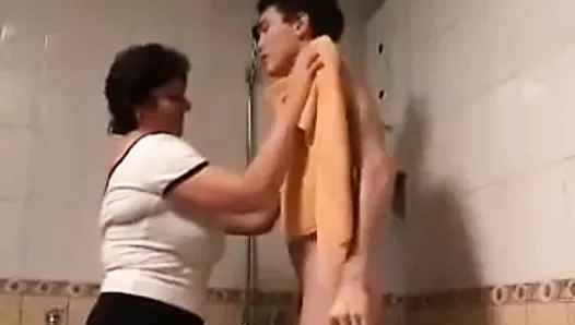 Russian Step Mom surprises Boy in Shower