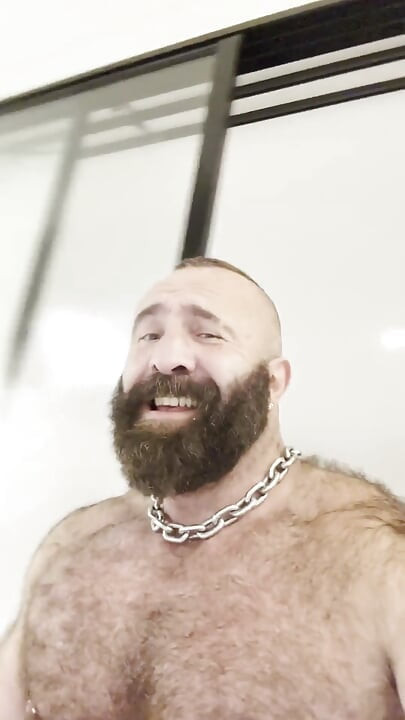Verbal Muscle Bear Jerks His Big Cock with Cock Ring & Heavy Balls
