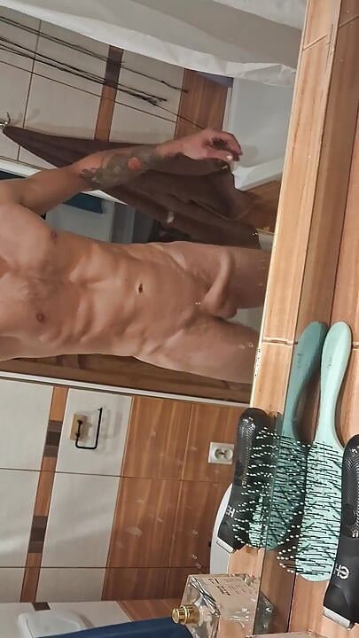 Walks at home with my monster cock