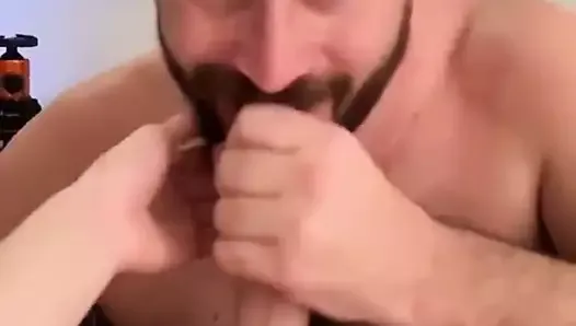 Sexy bearded man sucks