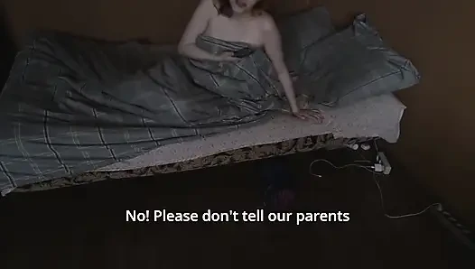 Stepbrother caught his stepsister jerking off and fucked her in her mouth and pussy